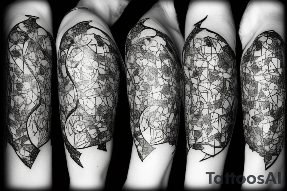 Hourglass in shattered glass pieces tattoo idea