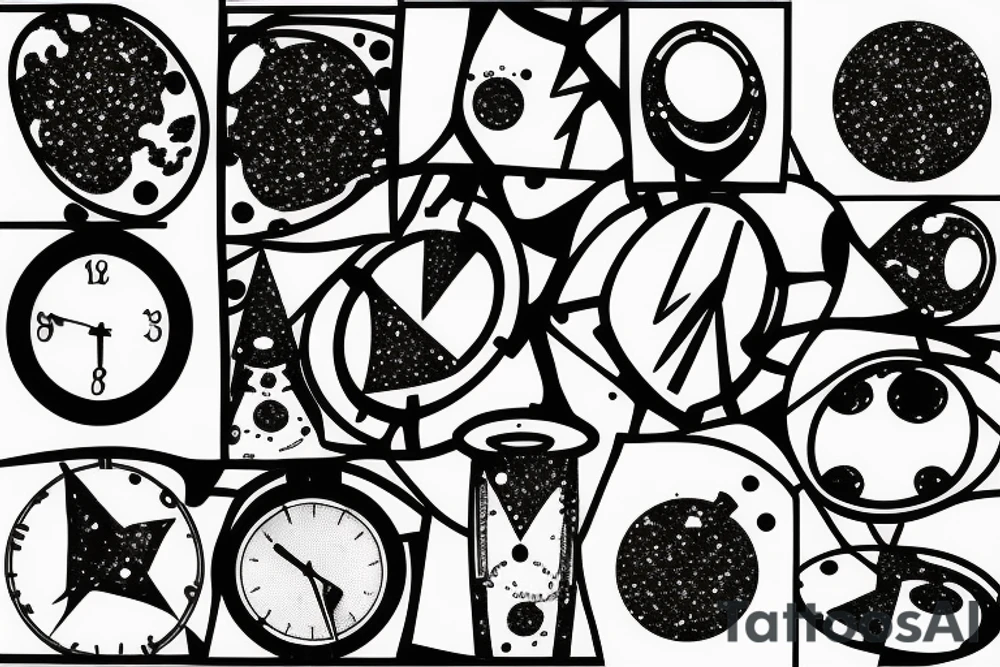 Hourglass; circle of dots; single shattered glass pieces tattoo idea