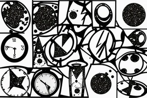 Hourglass; circle of dots; single shattered glass pieces tattoo idea