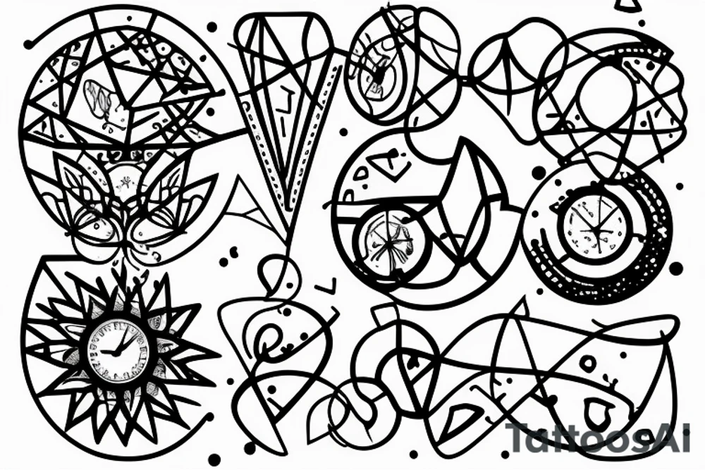 Hourglass; circle of dots; single shattered glass pieces tattoo idea