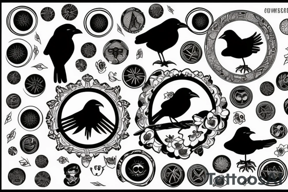 Black circle; crow; cross tattoo idea
