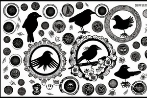 Black circle; crow; cross tattoo idea