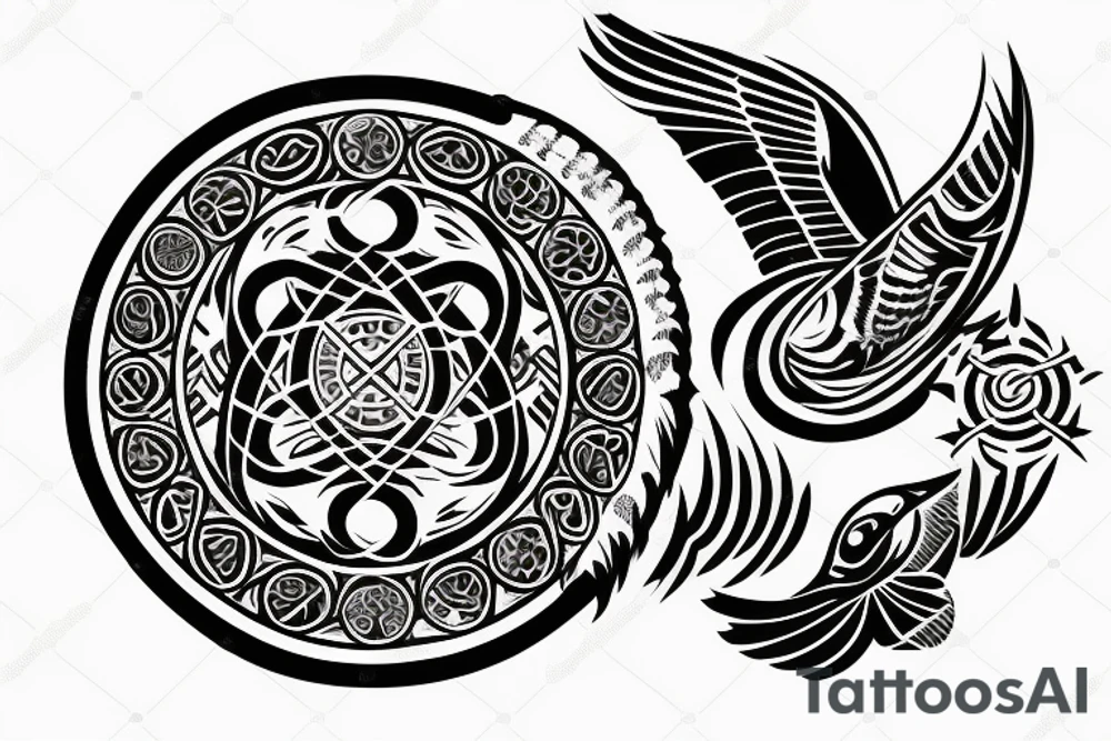 Black circle; crow fly through circle; cross in circle tattoo idea