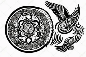 Black circle; crow fly through circle; cross in circle tattoo idea