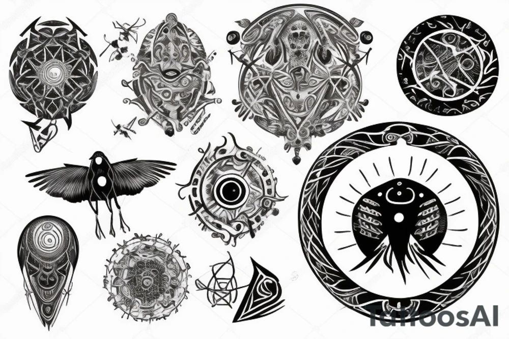Black circle; crow fly through circle; cross in circle tattoo idea Black circle; crow fly through circle; cross in circle tattoo idea