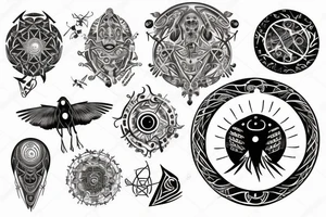 Black circle; crow fly through circle; cross in circle tattoo idea