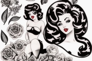 Pin up girl blue eyes dark hair tattoo idea