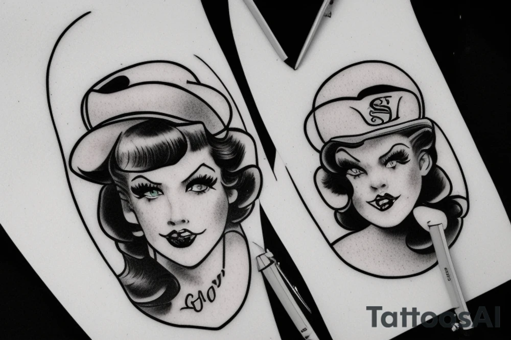 Pin up girl baseball blue eyes tattoo idea
