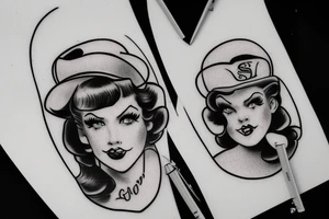 Pin up girl baseball blue eyes tattoo idea