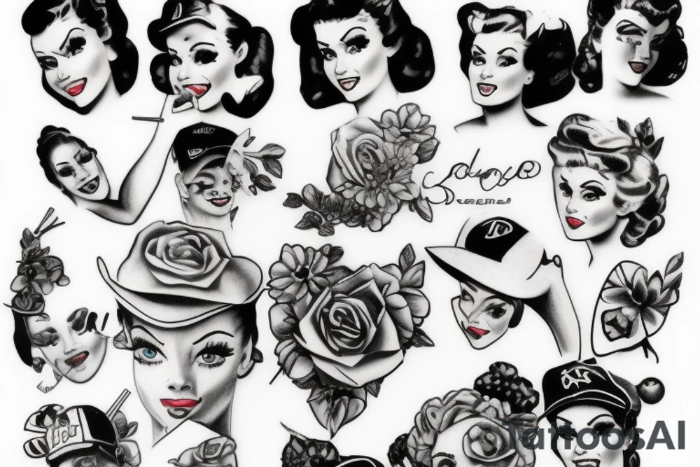 Pin up girl baseball blue eyes tattoo idea