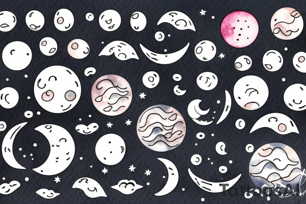 Moon phases in a Japanese watercoloured artstyle tattoo idea