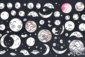 Moon phases in a Japanese watercoloured artstyle tattoo idea