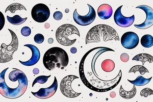 Moon phases in a Japanese watercoloured artstyle tattoo idea