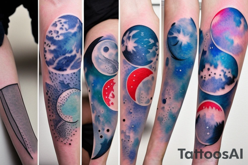 Moon phases in a Japanese watercoloured artstyle as an arm tattoo tattoo idea
