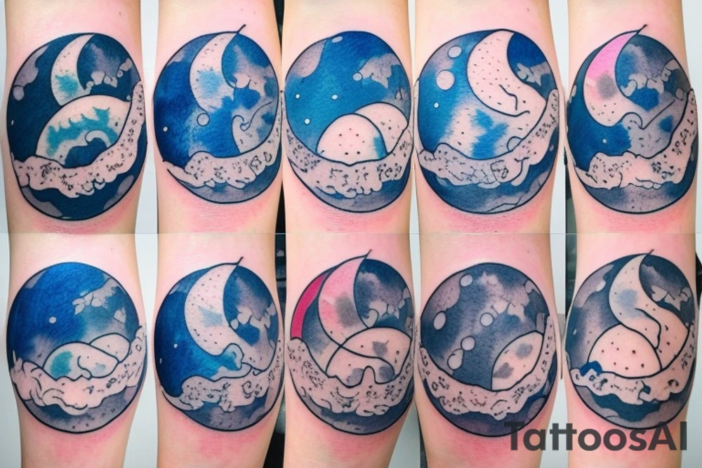 Moon phases in a Japanese watercoloured artstyle as an arm tattoo tattoo idea
