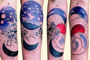 Moon phases in a Japanese watercoloured artstyle as an arm tattoo tattoo idea