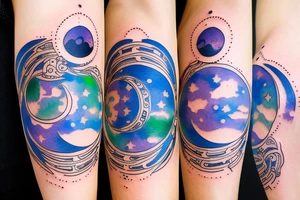 Moon phases in a Japanese watercoloured artstyle as an arm tattoo tattoo idea