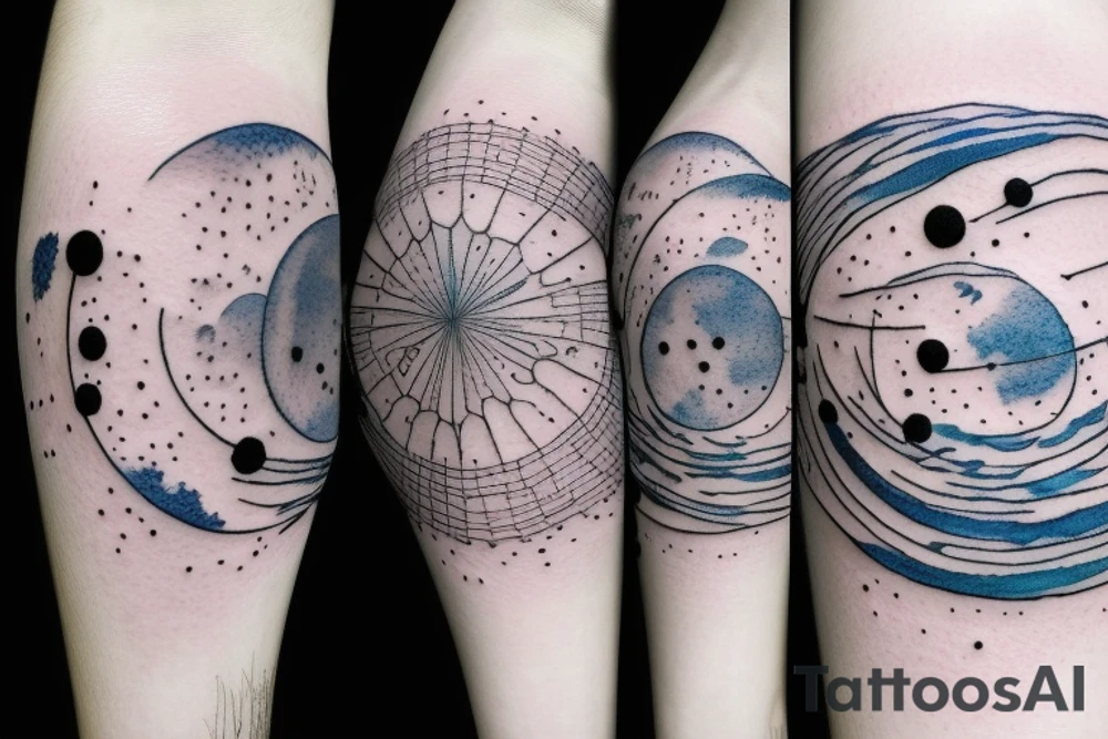 Moon phases in a Japanese watercoloured artstyle with dot work for the sky around as an arm tattoo tattoo idea