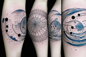 Moon phases in a Japanese watercoloured artstyle with dot work for the sky around as an arm tattoo tattoo idea