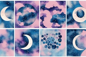 Moon phases in a Japanese watercoloured artstyle with dot work for the sky around as an arm tattoo tattoo idea