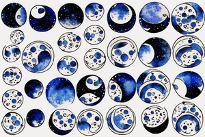 Moon phases in a Japanese watercoloured artstyle with dot work for the sky around as an arm tattoo tattoo idea