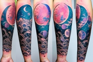 Moon phases in a Japanese watercoloured artstyle as an arm tattoo tattoo idea