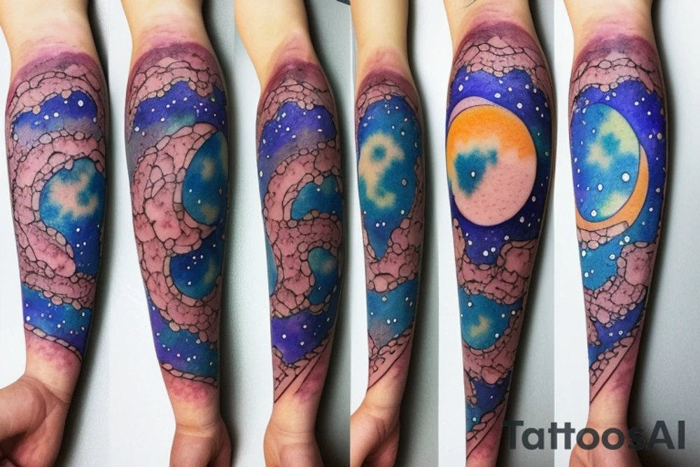 Moon phases in a Japanese watercoloured artstyle as an arm tattoo tattoo idea