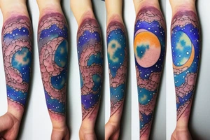 Moon phases in a Japanese watercoloured artstyle as an arm tattoo tattoo idea