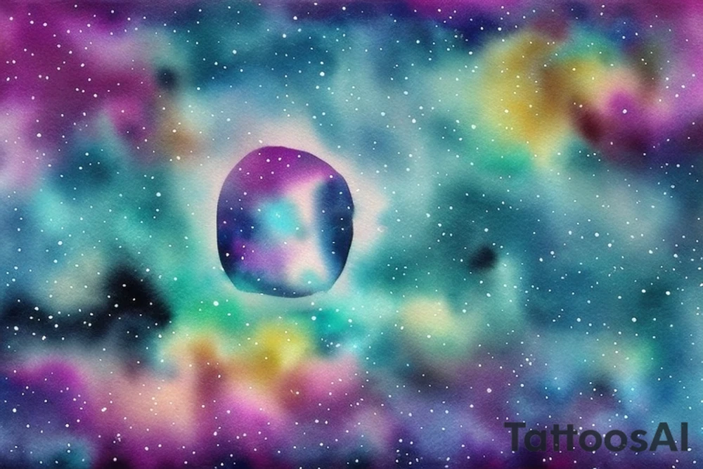 Floating city silhouette over a watercolour galaxy sky. In the shape of a diamond as an arm tattoo tattoo idea