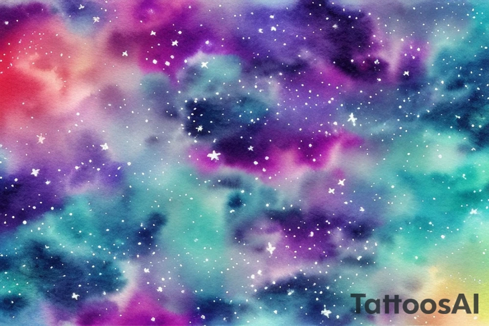 Floating city silhouette over a watercolour galaxy sky. In the shape of a diamond as an arm tattoo tattoo idea