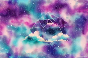 Floating city silhouette over a watercolour galaxy sky. In the shape of a diamond as an arm tattoo tattoo idea