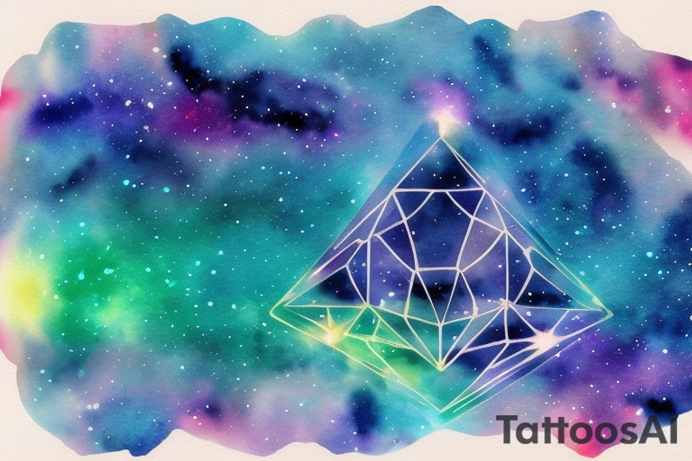 Floating city silhouette over a watercolour galaxy sky. In the shape of a diamond as an arm tattoo tattoo idea