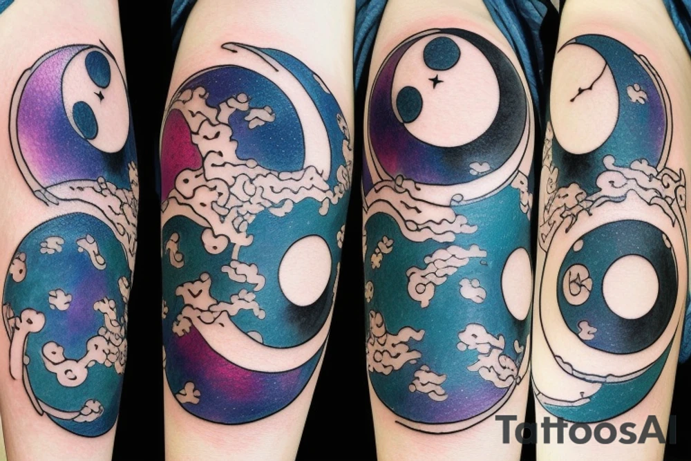 Moon phases in a Japanese watercoloured artstyle as an arm tattoo tattoo idea