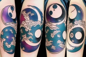 Moon phases in a Japanese watercoloured artstyle as an arm tattoo tattoo idea