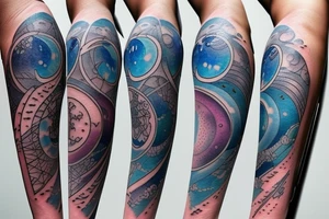 Moon phases in a Japanese watercoloured artstyle as an arm tattoo tattoo idea
