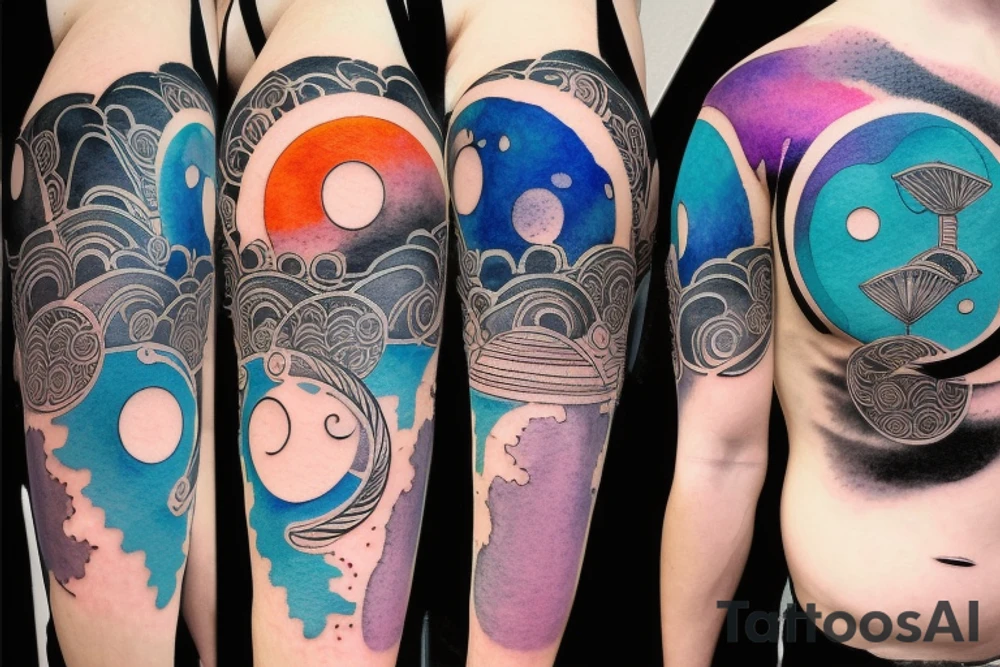 Moon phases in a Japanese watercoloured artstyle as an arm tattoo tattoo idea