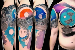 Moon phases in a Japanese watercoloured artstyle as an arm tattoo tattoo idea