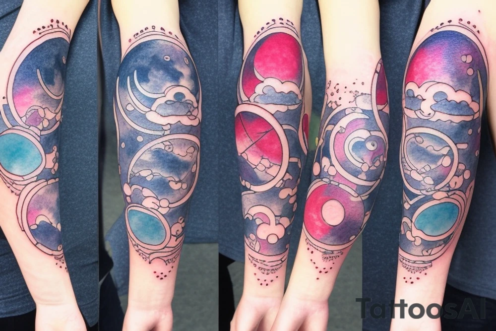Moon phases in a Japanese watercoloured artstyle as an arm tattoo tattoo idea