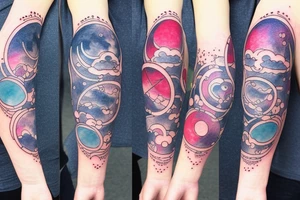 Moon phases in a Japanese watercoloured artstyle as an arm tattoo tattoo idea