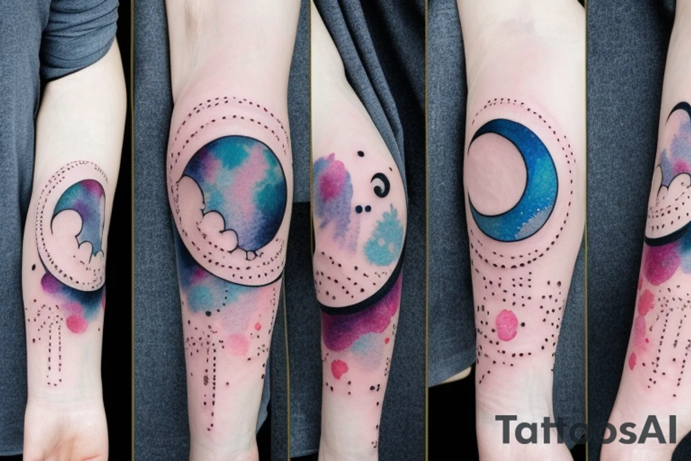 Moon phases in a Japanese watercoloured artstyle as an arm tattoo tattoo idea