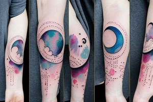 Moon phases in a Japanese watercoloured artstyle as an arm tattoo tattoo idea