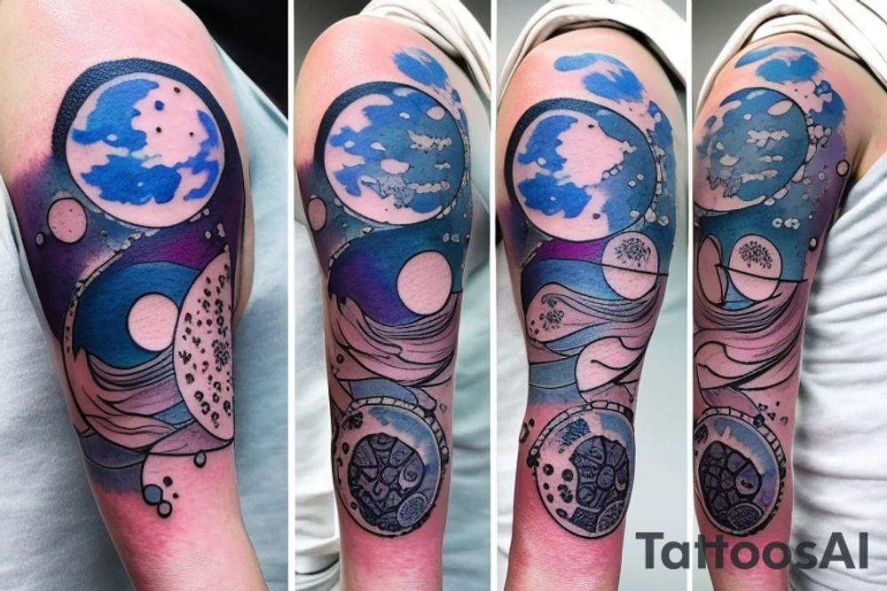 Moon phases in a Japanese watercoloured artstyle as an arm tattoo tattoo idea