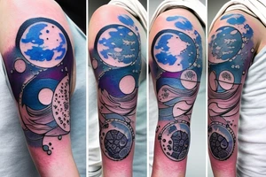 Moon phases in a Japanese watercoloured artstyle as an arm tattoo tattoo idea
