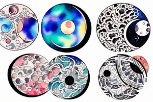 Moon phases in a Japanese watercoloured artstyle tattoo idea