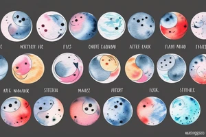 Moon phases in a Japanese watercoloured artstyle tattoo idea