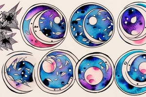 Moon phases in a Japanese watercoloured artstyle tattoo idea