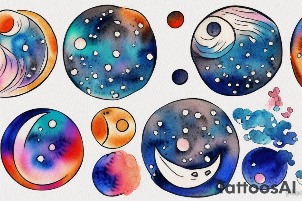 Moon phases in a Japanese watercoloured artstyle tattoo idea