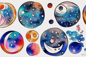 Moon phases in a Japanese watercoloured artstyle tattoo idea