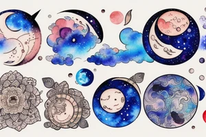 Moon phases in a Japanese watercoloured artstyle tattoo idea