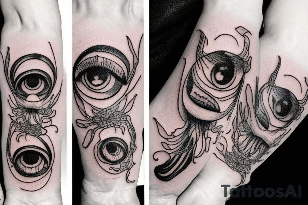 Eyes everywhere piled together, all connected as a backhand tattoo tattoo idea